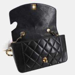 Pre Owned Chanel Diana Black Leather Shoulder Bag