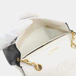 Pre Owned Chanel Turnlock CC White/Black Leather Flap Bag
