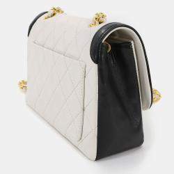Pre Owned Chanel Turnlock CC White/Black Leather Flap Bag