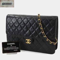 Pre Owned Chanel Square Flap Black Leather Shoulder Bag