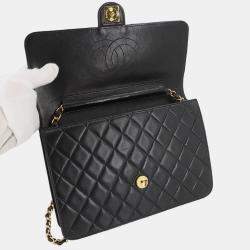 Pre Owned Chanel Square Flap Black Leather Shoulder Bag
