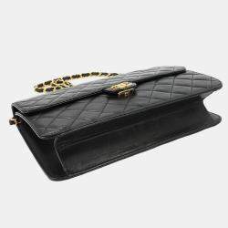 Pre Owned Chanel Square Flap Black Leather Shoulder Bag