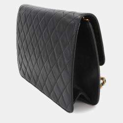 Pre Owned Chanel Square Flap Black Leather Shoulder Bag