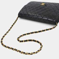 Pre Owned Chanel Square Flap Black Leather Shoulder Bag