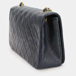 Pre Owned Chanel Full Flap Turnlock Blue Leather Shoulder Bag