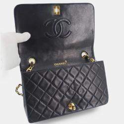 Pre Owned Chanel Full Flap Turnlock Blue Leather Shoulder Bag