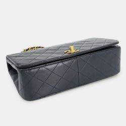 Pre Owned Chanel Full Flap Turnlock Blue Leather Shoulder Bag