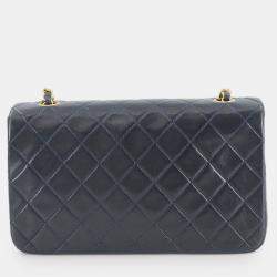 Pre Owned Chanel Full Flap Turnlock Blue Leather Shoulder Bag