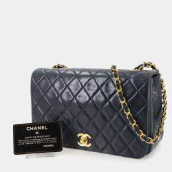Pre Owned Chanel Full Flap Turnlock Blue Leather Shoulder Bag