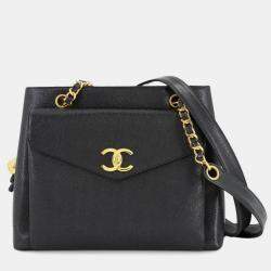 Pre Owned Chanel Front Pocket CC Black Leather Shoulder Bag