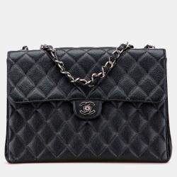 Pre Owned Chanel Black Jumbo Classic Caviar Single Flap