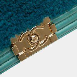 Pre Owned Chanel Blue Small Shearling Boy Flap