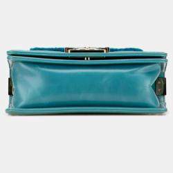 Pre Owned Chanel Blue Small Shearling Boy Flap