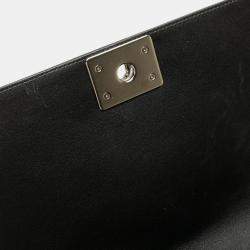 Pre Owned Chanel Black Old Medium Chevron Calfskin Boy Flap