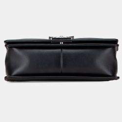 Pre Owned Chanel Black Old Medium Chevron Calfskin Boy Flap