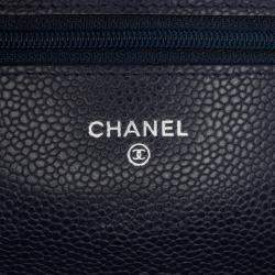 Pre Owned Chanel Navy Blue CC Quilted Caviar Wallet on Chain