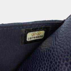 Pre Owned Chanel Navy Blue CC Quilted Caviar Wallet on Chain