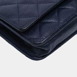 Pre Owned Chanel Navy Blue CC Quilted Caviar Wallet on Chain