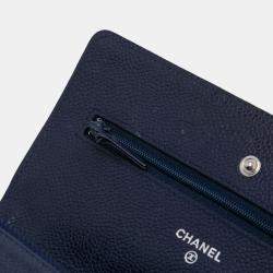 Pre Owned Chanel Navy Blue CC Quilted Caviar Wallet on Chain