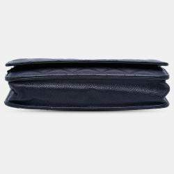 Pre Owned Chanel Navy Blue CC Quilted Caviar Wallet on Chain