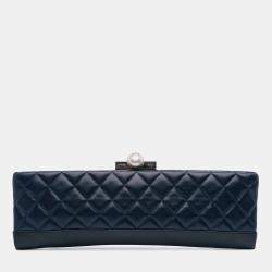 Pre Owned Chanel Navy Blue CC Quilted Lambskin Pearl Evening Baguette Clutch