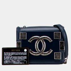 Pre Owned Chanel Navy Blue Mini Acrylic and Calfskin Boy Brick Flap