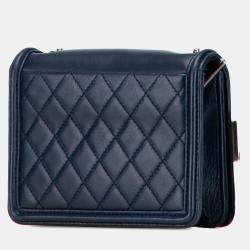 Pre Owned Chanel Navy Blue Mini Acrylic and Calfskin Boy Brick Flap