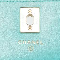 Pre Owned Chanel Turquoise Quilted Leather Trendy CC Wallet on Chain