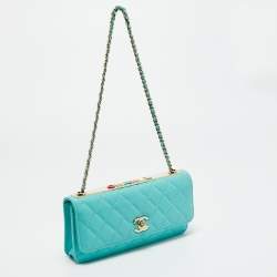 Pre Owned Chanel Turquoise Quilted Leather Trendy CC Wallet on Chain