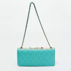 Pre Owned Chanel Turquoise Quilted Leather Trendy CC Wallet on Chain