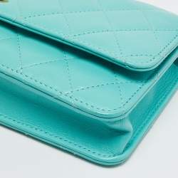 Pre Owned Chanel Turquoise Quilted Leather Trendy CC Wallet on Chain