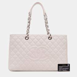 Pre Owned Chanel White Caviar Grand Shopping Tote XL