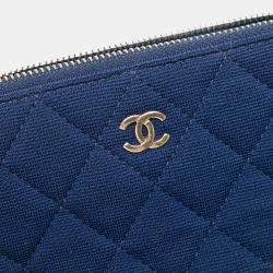 Pre Owned Chanel Blue CC Quilted Jersey Double Zip Wallet on Chain