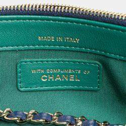 Pre Owned Chanel Blue CC Quilted Jersey Double Zip Wallet on Chain