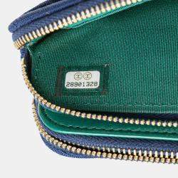 Pre Owned Chanel Blue CC Quilted Jersey Double Zip Wallet on Chain