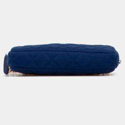 Pre Owned Chanel Blue CC Quilted Jersey Double Zip Wallet on Chain