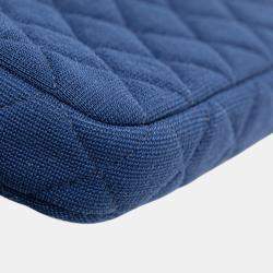 Pre Owned Chanel Blue CC Quilted Jersey Double Zip Wallet on Chain