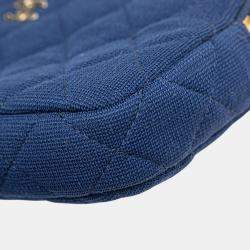 Pre Owned Chanel Blue CC Quilted Jersey Double Zip Wallet on Chain