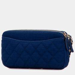 Pre Owned Chanel Blue CC Quilted Jersey Double Zip Wallet on Chain