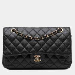 Pre Owned Chanel Black Medium Classic Caviar Double Flap