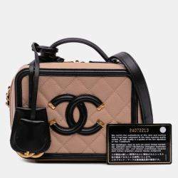Pre Owned Chanel Brown Small Caviar CC Filigree Vanity Case