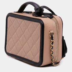 Pre Owned Chanel Brown Small Caviar CC Filigree Vanity Case