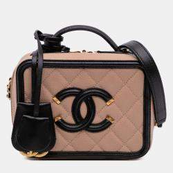 Pre Owned Chanel Brown Small Caviar CC Filigree Vanity Case