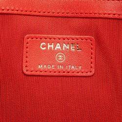 Pre Owned Chanel Red Large Quilted Lambskin O Case Clutch