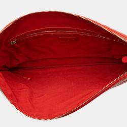 Pre Owned Chanel Red Large Quilted Lambskin O Case Clutch