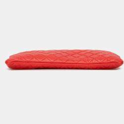 Pre Owned Chanel Red Large Quilted Lambskin O Case Clutch