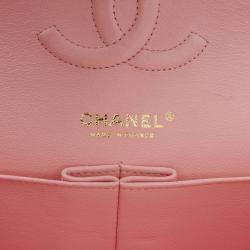 Pre Owned Chanel Pink Medium Classic Boucle Tweed Double Flap