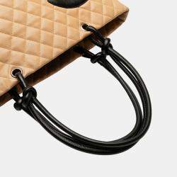 Pre Owned Chanel Brown Large Quilted Lambskin Cambon Ligne Tote