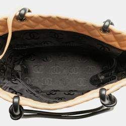 Pre Owned Chanel Brown Large Quilted Lambskin Cambon Ligne Tote