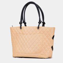 Pre Owned Chanel Brown Large Quilted Lambskin Cambon Ligne Tote